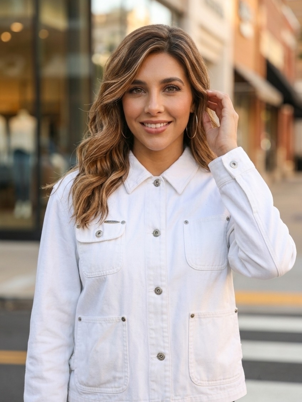 Liz Claiborne White Jean Jacket - Casual Button-Front Coat
